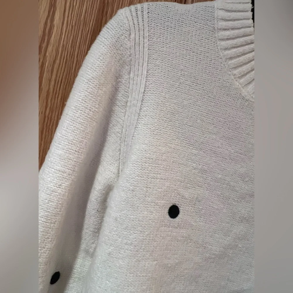 Banana‎ Republic Supersoft Ivory Cotton Sweater Embroidered Black Polka Dots XS